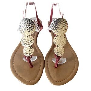 Madeleine Stuart, Metal Disc Embellished T-Strap Sandals